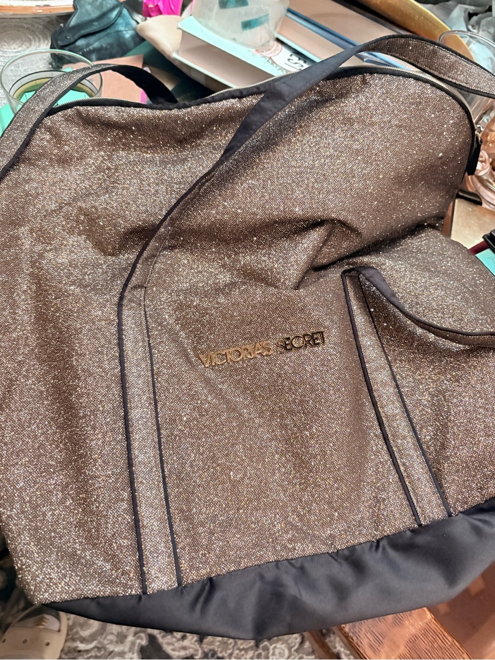 Victoria's Secret Glitter Tote Weekender Sparkle Bronze